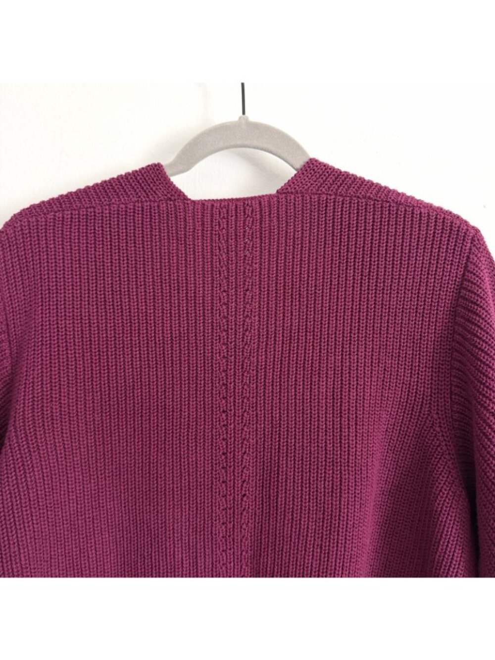 La Ligne Ribbed V-Neck Balloon Sleeve Knit Sweater Plum Burgundy Women’s Large - Picture 10 of 11